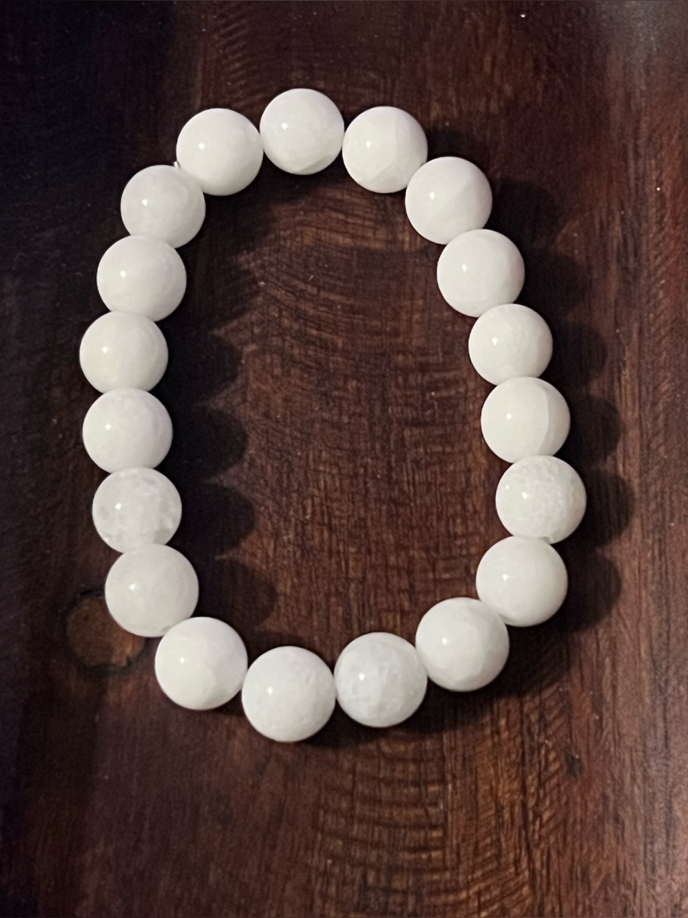 White Jade authentic gemstone beaded elastic bracelet